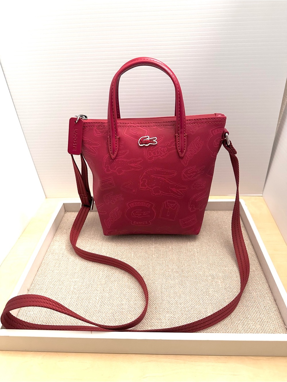 EUC Lacoste Pink-Red Crossbody Tote with Top Handles